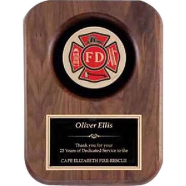 Genuine Walnut Plaque With Fireman Insignia - Genuine Walnut Plaque With Fireman Insignia - Image 0 of 0