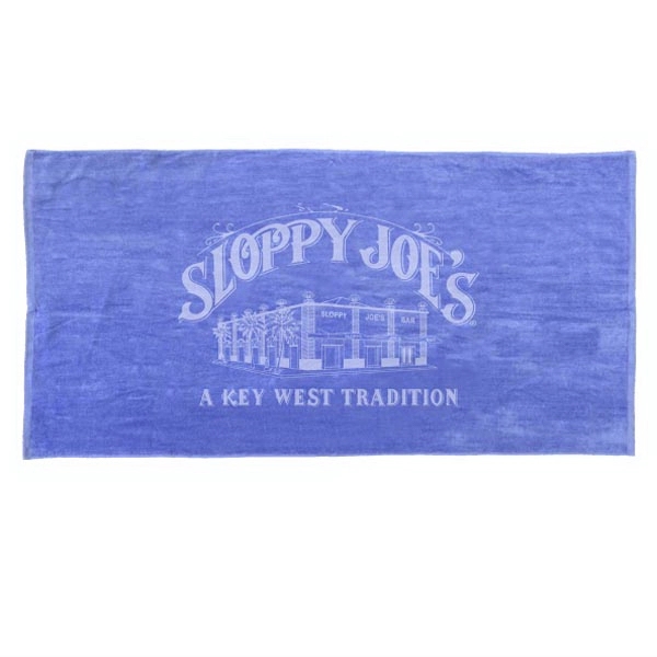 Caribbean Blue 30x60 Terry Velour Promotional Beach Towel. - Caribbean Blue 30x60 Terry Velour Promotional Beach Towel. - Image 3 of 4