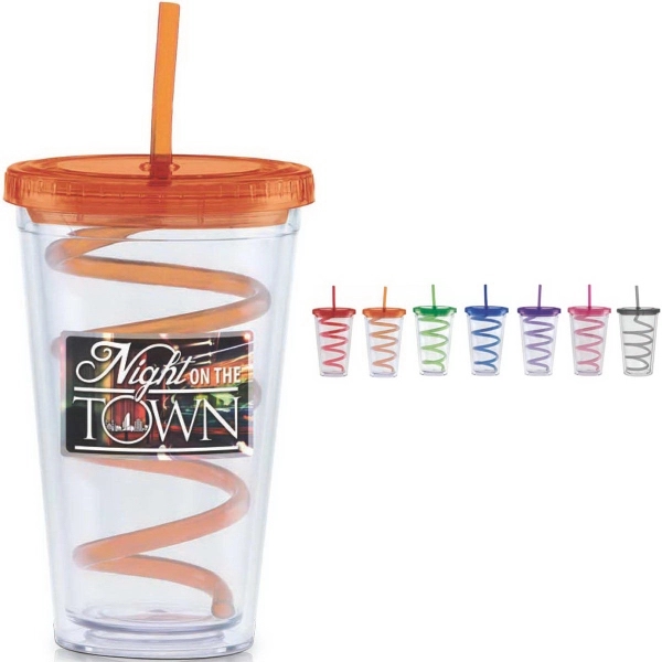 16 oz. Large Classic Carnival Cup - Clear Lid/Color Straw