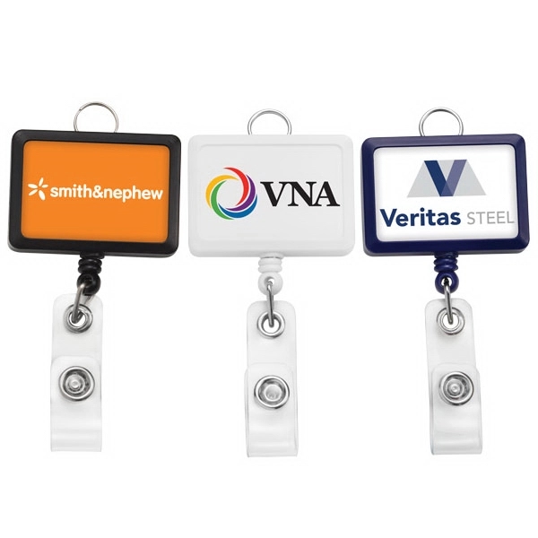 Custom Rectangle Badge Reel w/Lanyard Attachment