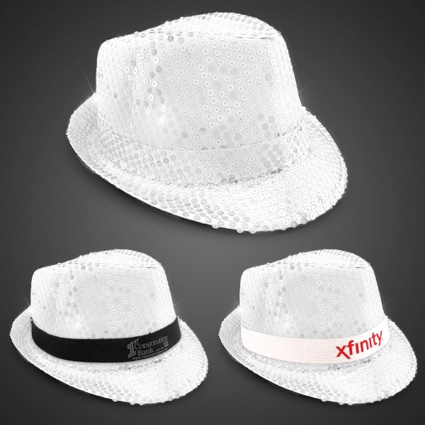 Sequin LED Fedora Hats with Imprinted Band - Sequin LED Fedora Hats with Imprinted Band - Image 10 of 12