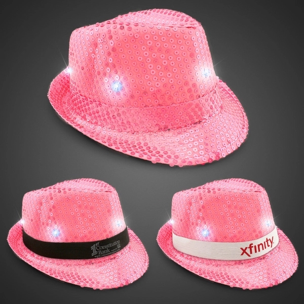 Sequin LED Fedora Hats with Imprinted Band - Sequin LED Fedora Hats with Imprinted Band - Image 9 of 12