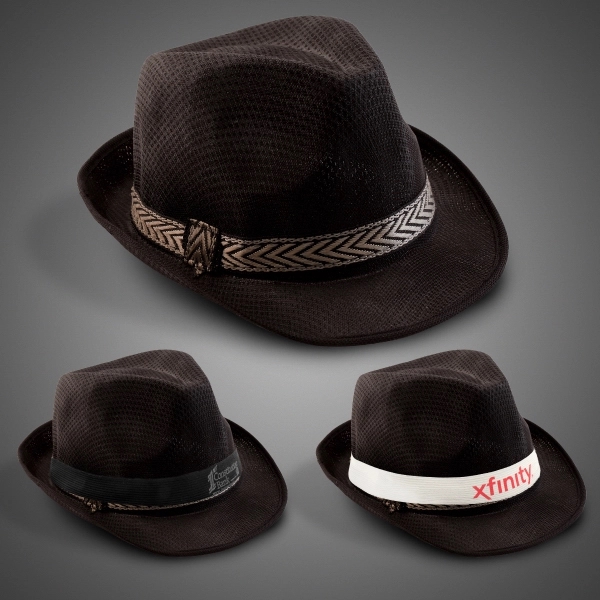 Black Funky Fedora with Imprinted Hat Band - Black Funky Fedora with Imprinted Hat Band - Image 1 of 1