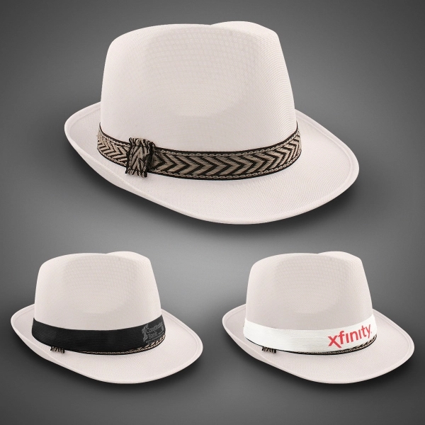 White Funky Fedora with Imprinted Band - White Funky Fedora with Imprinted Band - Image 1 of 1