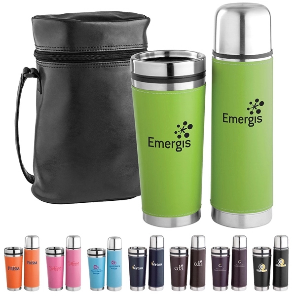 Leatherette Tumbler/ Vacuum Bottle Set