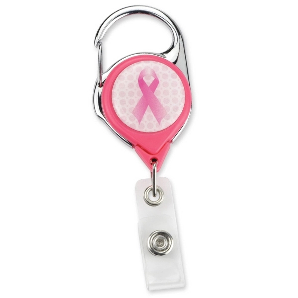 Pink Awareness Ribbon Carabiner Badge Reel - Pink Awareness Ribbon Carabiner Badge Reel - Image 2 of 2