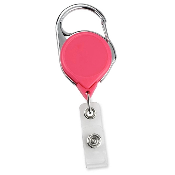 Pink Awareness Ribbon Carabiner Badge Reel - Pink Awareness Ribbon Carabiner Badge Reel - Image 1 of 2