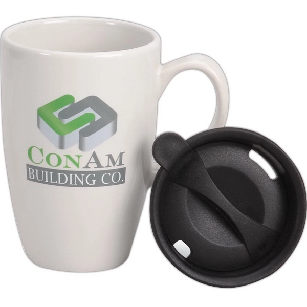 12 oz. Ceramic Mug with Black Lid - 12 oz. Ceramic Mug with Black Lid - Image 0 of 6