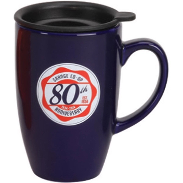 12 oz. Ceramic Mug with Black Lid - 12 oz. Ceramic Mug with Black Lid - Image 1 of 6