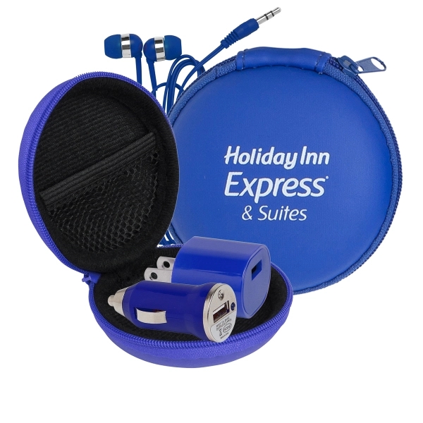 Audio On The Go Tech Kit in Round Zippered EVA Case - Audio On The Go Tech Kit in Round Zippered EVA Case - Image 1 of 4