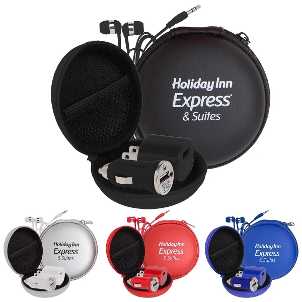 Audio On The Go Tech Kit in Round Zippered EVA Case - Audio On The Go Tech Kit in Round Zippered EVA Case - Image 2 of 4