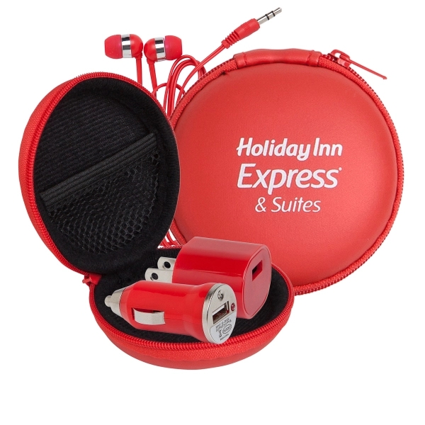 Audio On The Go Tech Kit in Round Zippered EVA Case - Audio On The Go Tech Kit in Round Zippered EVA Case - Image 3 of 4