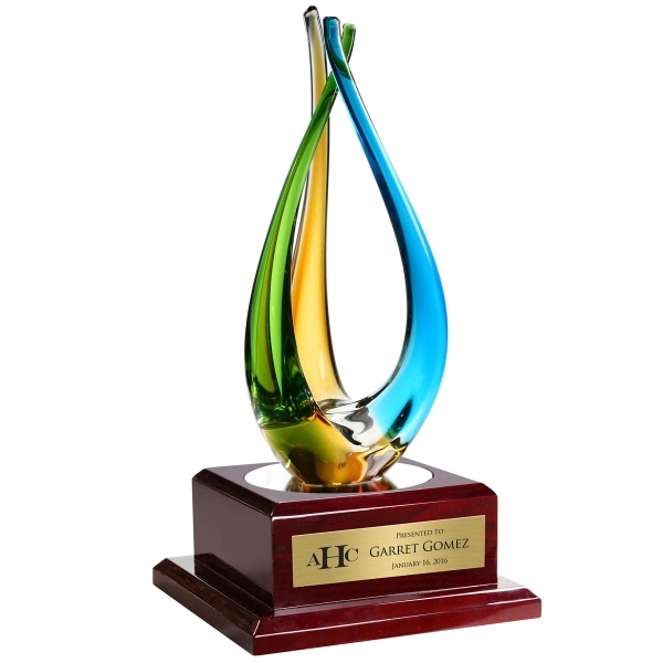 Art Glass The Tripod Award with Rosewood Base
