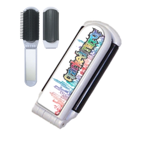 Folding Hair Brush & Mirror Set Full Color Plum Grove