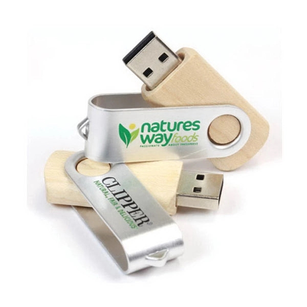 Wooden Swivel USB Flash Drive with Metal Band - Wooden Swivel USB Flash Drive with Metal Band - Image 0 of 1