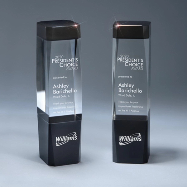 Clear and Black Crystal Jewel-Cut Pillar Award