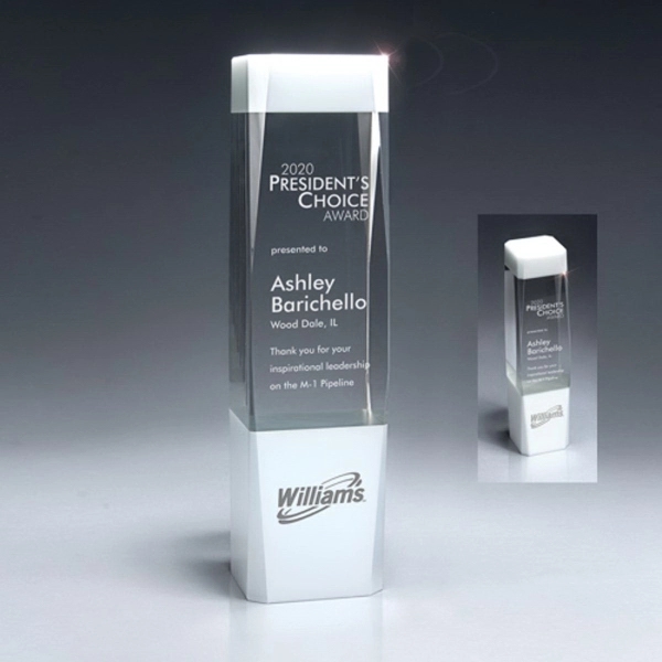 Clear And White Crystal Jewel-Cut Pillar Award