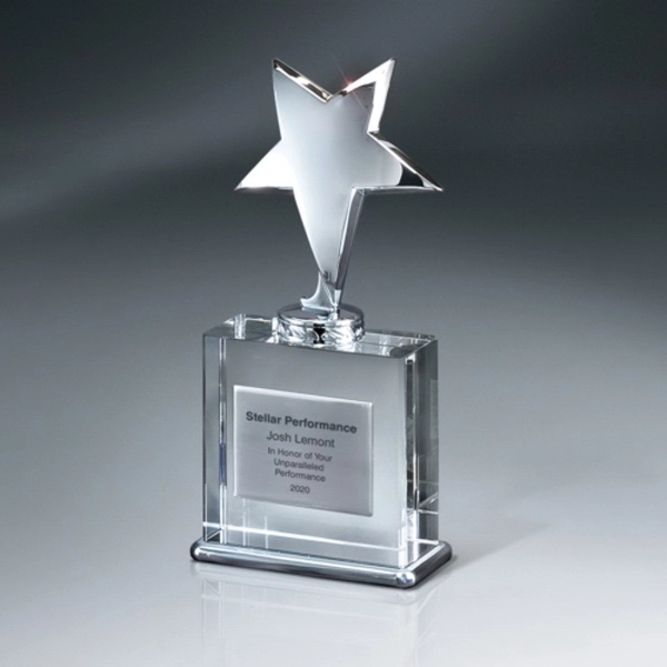 Silver Star Award on Crystal Base with Plate - Small