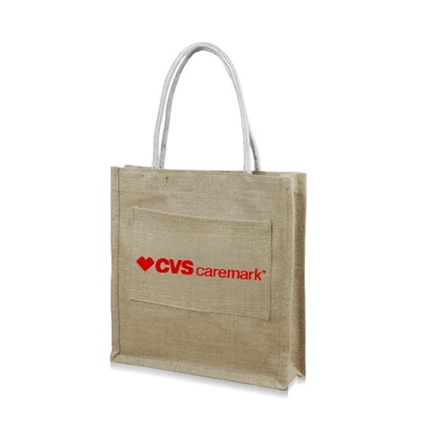 Natural Jute Tote Bag W/ Front Pocket - Natural Jute Tote Bag W/ Front Pocket - Image 0 of 1