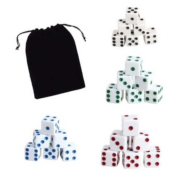 16 MM White w/ Color Pips (Dots) Dice Sets - 16 MM White w/ Color Pips (Dots) Dice Sets - Image 0 of 1