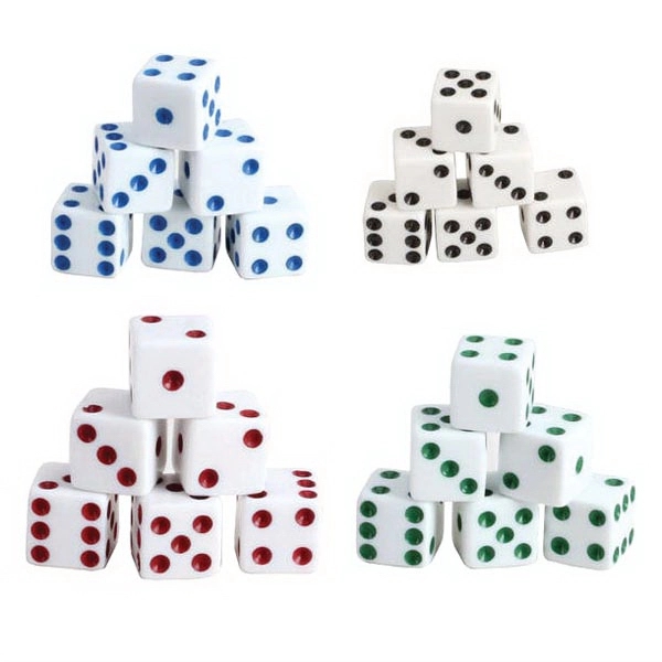 16 MM White w/ Color Pips (Dots) Dice Sets - 16 MM White w/ Color Pips (Dots) Dice Sets - Image 1 of 1