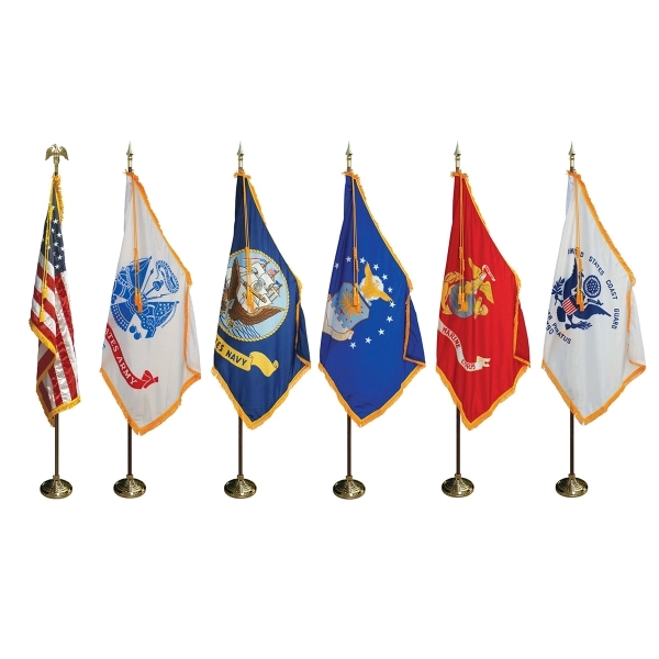 3' X 5' Flag Complete U.S. & Military Indoor Set - 7' poles - 3' X 5' Flag Complete U.S. & Military Indoor Set - 7' poles - Image 0 of 1