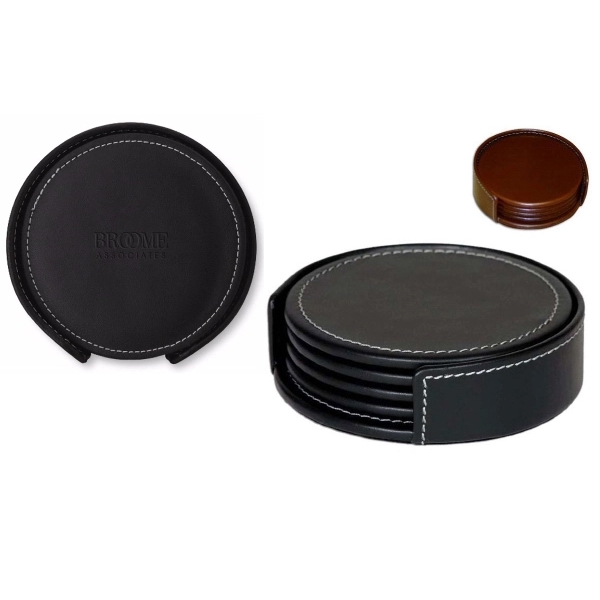 Luxury 4 Part Leatherette Round Coaster Set - Luxury 4 Part Leatherette Round Coaster Set - Image 0 of 0
