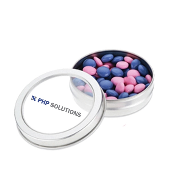 Top-View Imprinted Window Tin Full with Chocolate Buttons - Top-View Imprinted Window Tin Full with Chocolate Buttons - Image 0 of 0