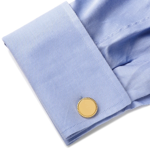 14K Gold Plated Rope Border Engravable Cufflinks - 14K Gold Plated Rope Border Engravable Cufflinks - Image 3 of 6