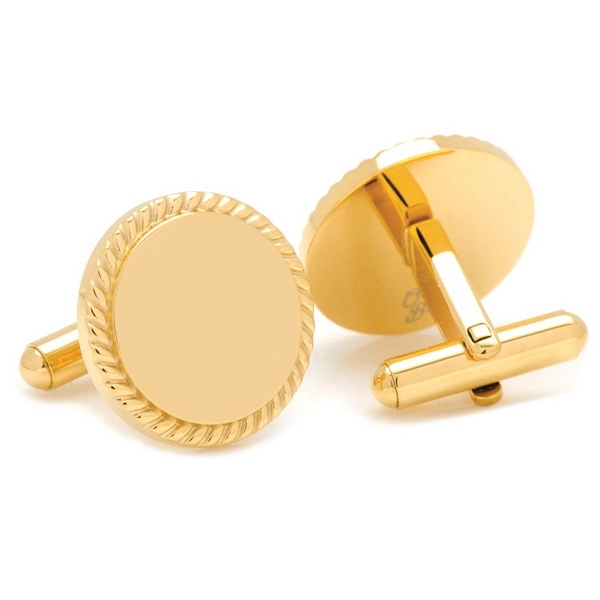 14K Gold Plated Rope Border Engravable Cufflinks - 14K Gold Plated Rope Border Engravable Cufflinks - Image 4 of 6
