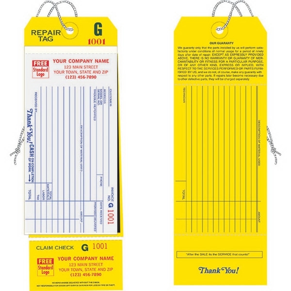 4-In-1 Repair Tags with Claim Check & Carbons - 4-In-1 Repair Tags with Claim Check & Carbons - Image 0 of 0