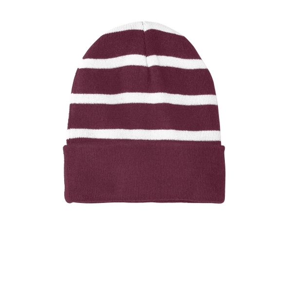 Sport-Tek Striped Beanie with Solid Band. - Sport-Tek Striped Beanie with Solid Band. - Image 3 of 13