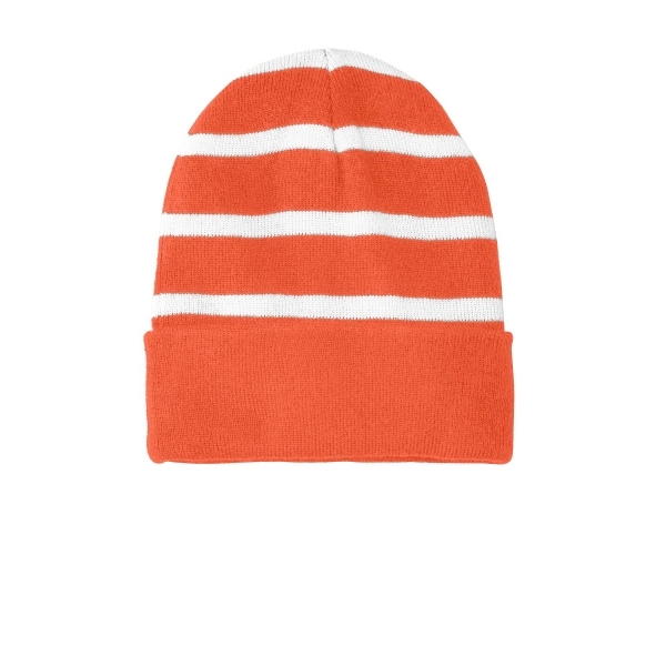 Sport-Tek Striped Beanie with Solid Band. - Sport-Tek Striped Beanie with Solid Band. - Image 6 of 13