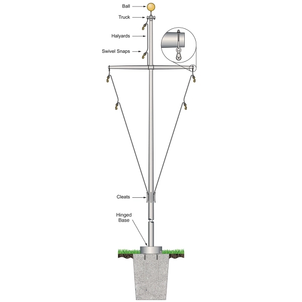 40' Nautical Flagpole w/Yardarm Hinged Base White Fiberglass - 40' Nautical Flagpole w/Yardarm Hinged Base White Fiberglass - Image 0 of 0