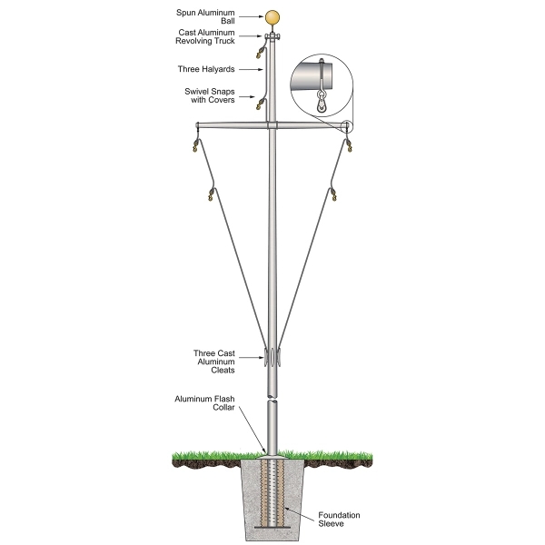 45' Nautical Flagpole - Ground Set Aluminum - 45' Nautical Flagpole - Ground Set Aluminum - Image 0 of 0