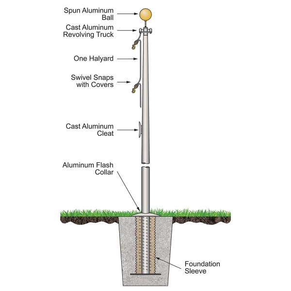 45' Architectural Pole w/ External Halyard - Satin Finish - 45' Architectural Pole w/ External Halyard - Satin Finish - Image 0 of 1