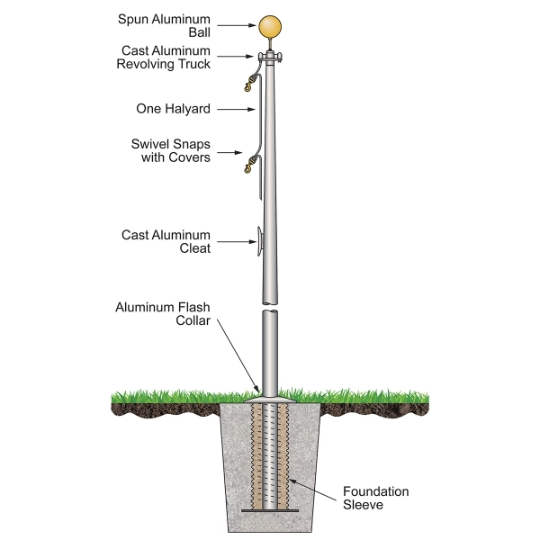 50' Atlas Commercial Pole w/External Halyard - Satin Finish - 50' Atlas Commercial Pole w/External Halyard - Satin Finish - Image 0 of 1