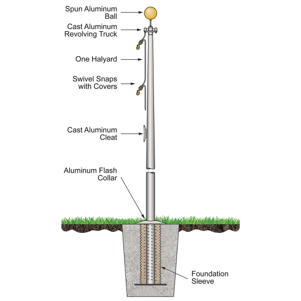 35' Satin External Halyard Flagpole - 35' Satin External Halyard Flagpole - Image 0 of 1