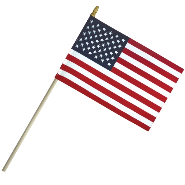 4" x 6" Economy Cotton US Stick Flag w/Spear Top & 10" Dowel - 4" x 6" Economy Cotton US Stick Flag w/Spear Top & 10" Dowel - Image 0 of 0