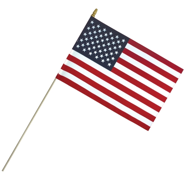 12"x18" Economy Cotton US Stick Flag w/Spear Top & 30" Dowel - 12"x18" Economy Cotton US Stick Flag w/Spear Top & 30" Dowel - Image 0 of 0