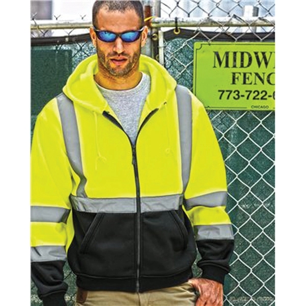 Kishigo Hi-Vis Full-Zip Hooded Sweatshirt - Kishigo Hi-Vis Full-Zip Hooded Sweatshirt - Image 1 of 7