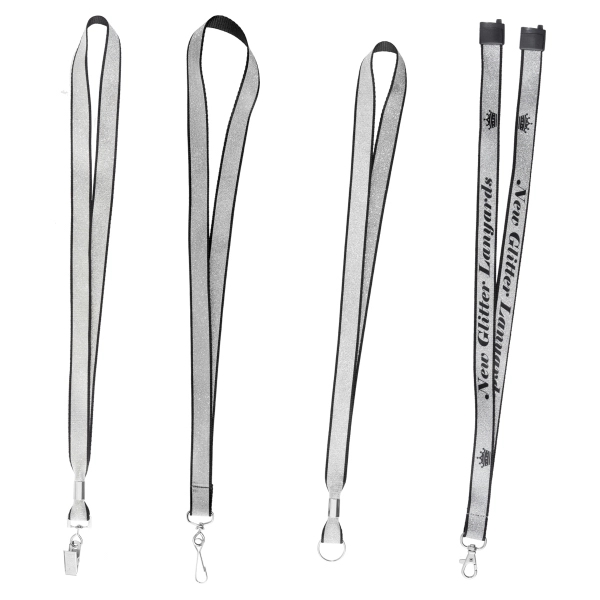 3/4" Silver Glitter Silk Screen Lanyard