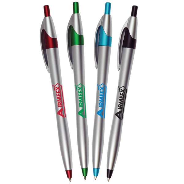 Silver Barrel European Design Ballpoint Pen w/Color Accents - Silver Barrel European Design Ballpoint Pen w/Color Accents - Image 0 of 4