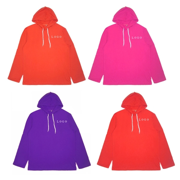 Lightweight Cotton Long-sleeve Hooded Tee Sweatshirt - Lightweight Cotton Long-sleeve Hooded Tee Sweatshirt - Image 0 of 1