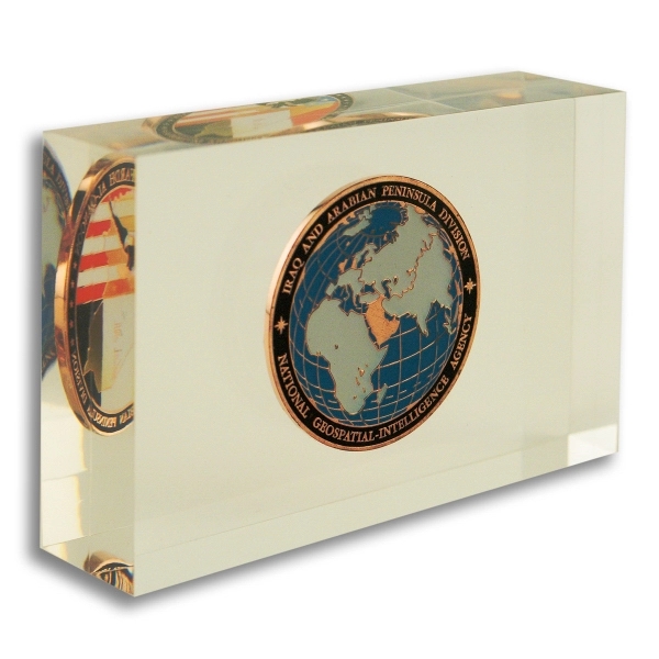 Custom Die Struck Challenge Coins Embedded In Acrylic