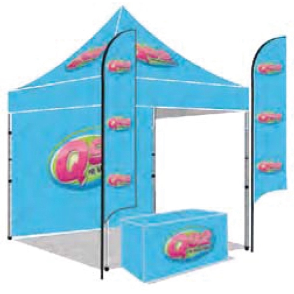 10x10 Tent, 6ft Table Cover, BackWall and 2 8ft Flags 1 Side - 10x10 Tent, 6ft Table Cover, BackWall and 2 8ft Flags 1 Side - Image 0 of 0