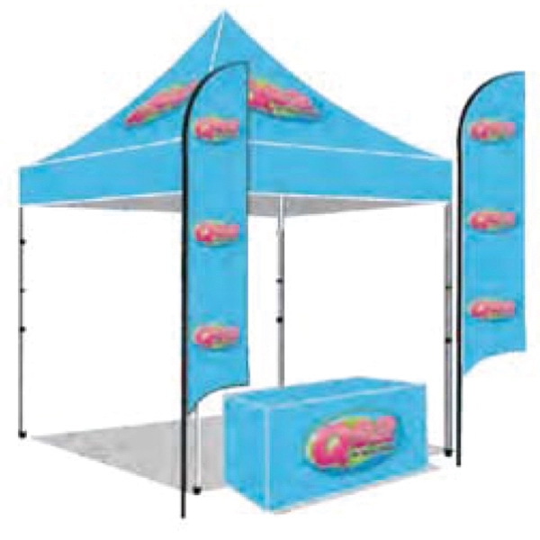 10x10 Tent with (2) 8' Flag Single Sided and 6ft Table Cover - 10x10 Tent with (2) 8' Flag Single Sided and 6ft Table Cover - Image 1 of 1