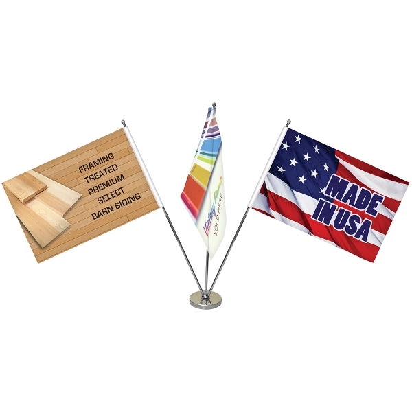 11.4-20" Metal Telescopic Flagpole w/ 3 Flags - 11.4-20" Metal Telescopic Flagpole w/ 3 Flags - Image 0 of 3