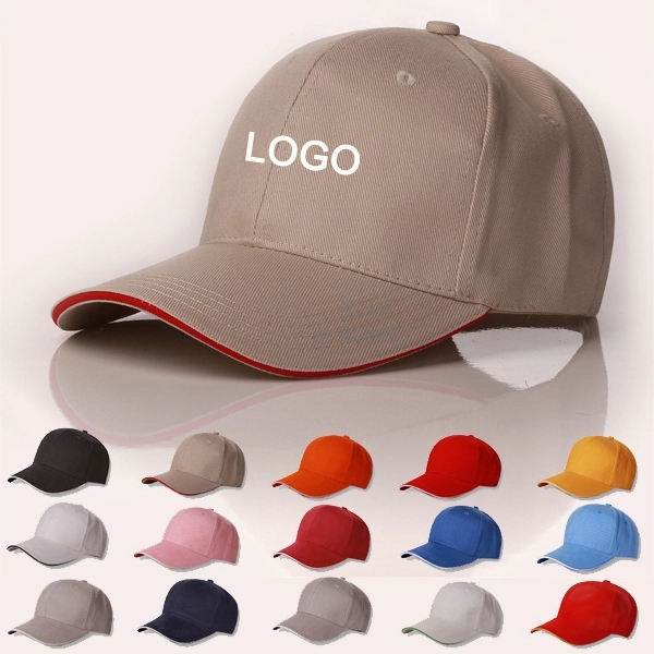 Promotional Custom Logo 100% Cotton 6 panel Baseball Cap Hat - Promotional Custom Logo 100% Cotton 6 panel Baseball Cap Hat - Image 0 of 5