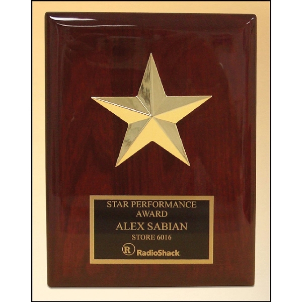 Gold Star Casting on Rosewood Piano Finish Plaque 6x8 - Gold Star Casting on Rosewood Piano Finish Plaque 6x8 - Image 0 of 1